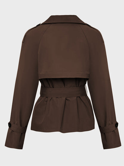 Trench Coat for Women Notch Lapel Double Breasted Belted Coat for Office Travel