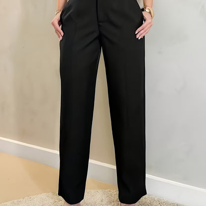 [Elegant Trousers] Women's Elegant Solid Color Trousers, Suit Pants with Pockets, Anti-Pilling, Machine Washable, Perfect for Office And Outings, In-Stock