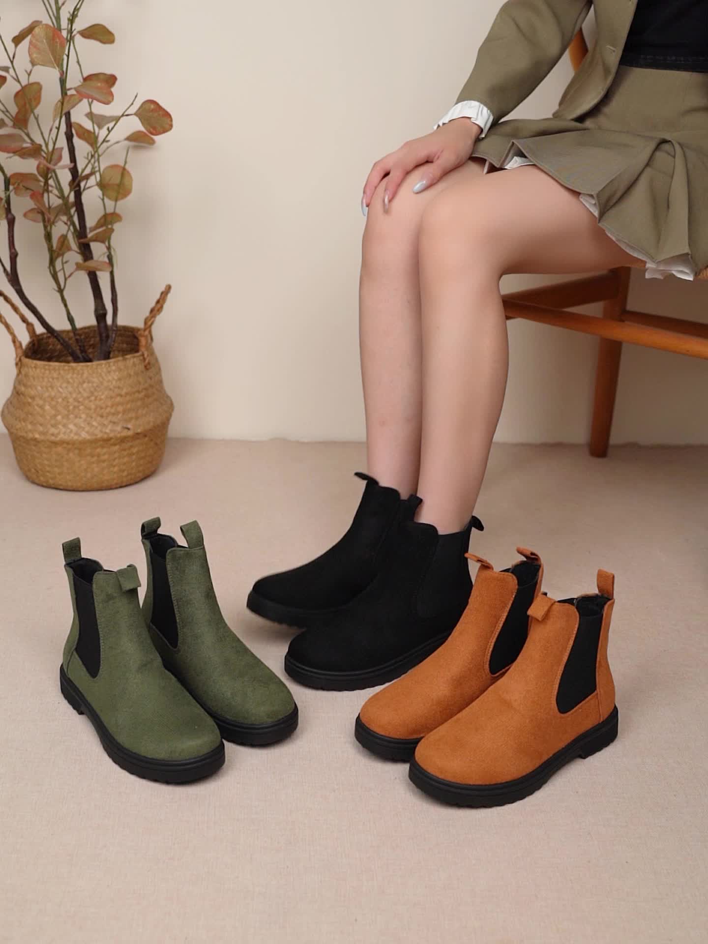 Chelsea Boots for Women Velvet Platform Ankle Boots for Autumn Winter Daywear