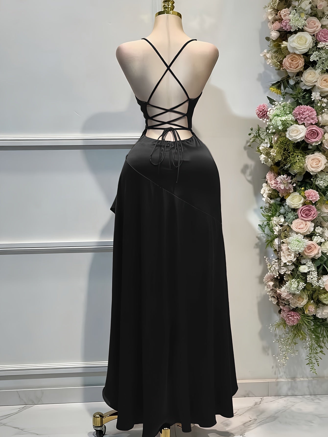 Satin Dress for Women Spaghetti Strap Ruched Open Back Party Wedding Guest Dress