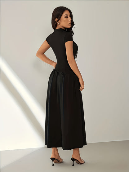 Midi Dress for Women Puff Sleeve Pleated Long Dress for Day Events Smart Casual Summer