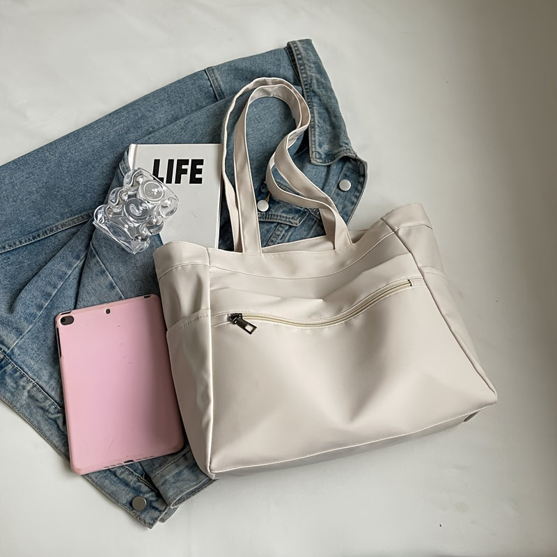 Nylon Tote Bag for Women Large Capacity Zip Shoulder Bag for Work Commute Shopping