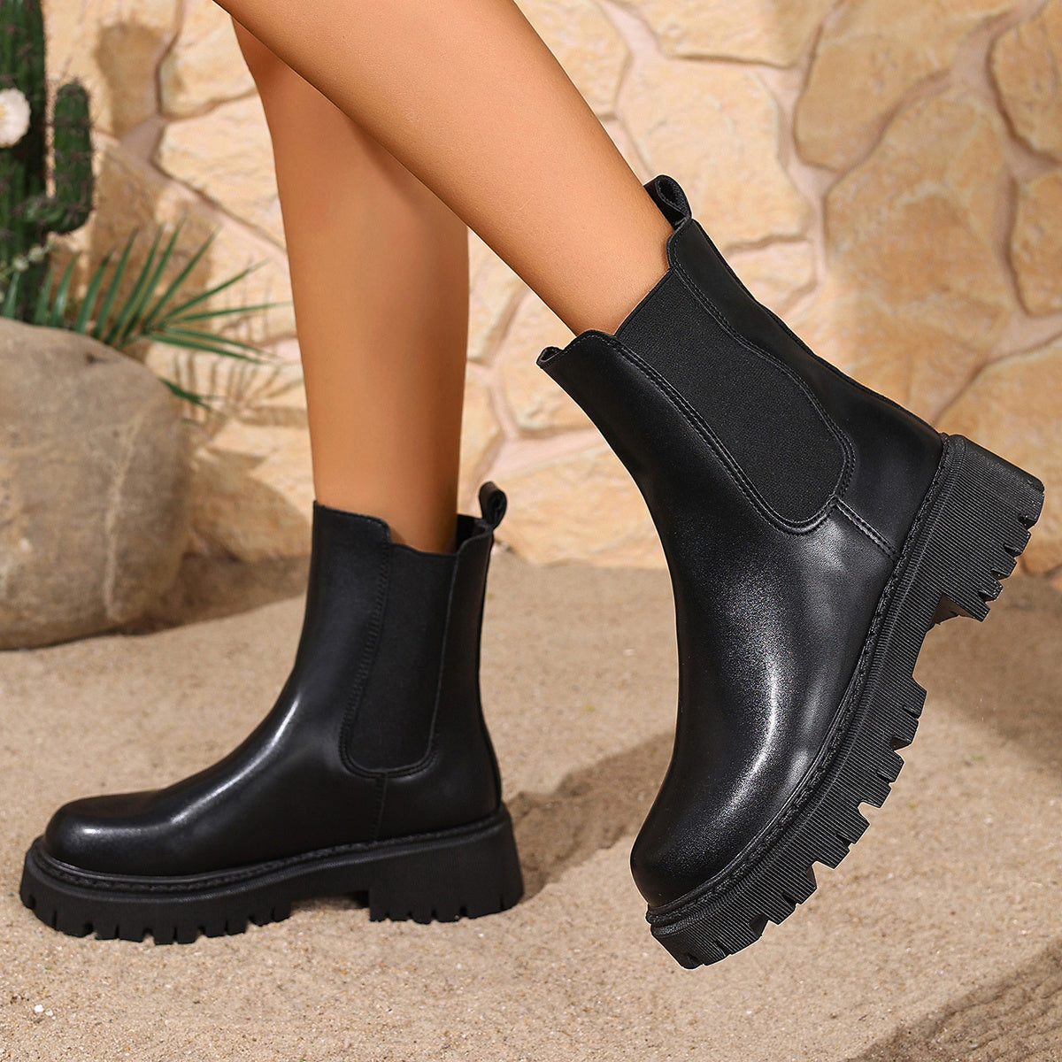 Chelsea Boots for Women Low Heel Round Toe Ankle Boots for Autumn Winter Workwear