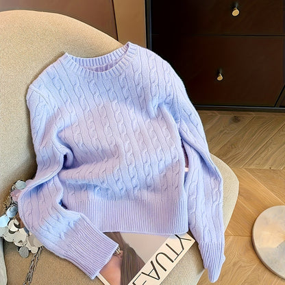 Women's Twist Round Neck Pullover Sweater, Autumn Winter Fashion Elegant and Slender Soft