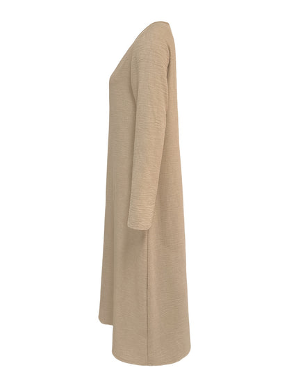 Casual Long Sleeve Dress for Women – V-Neck, Loose Fit and Solid Colour