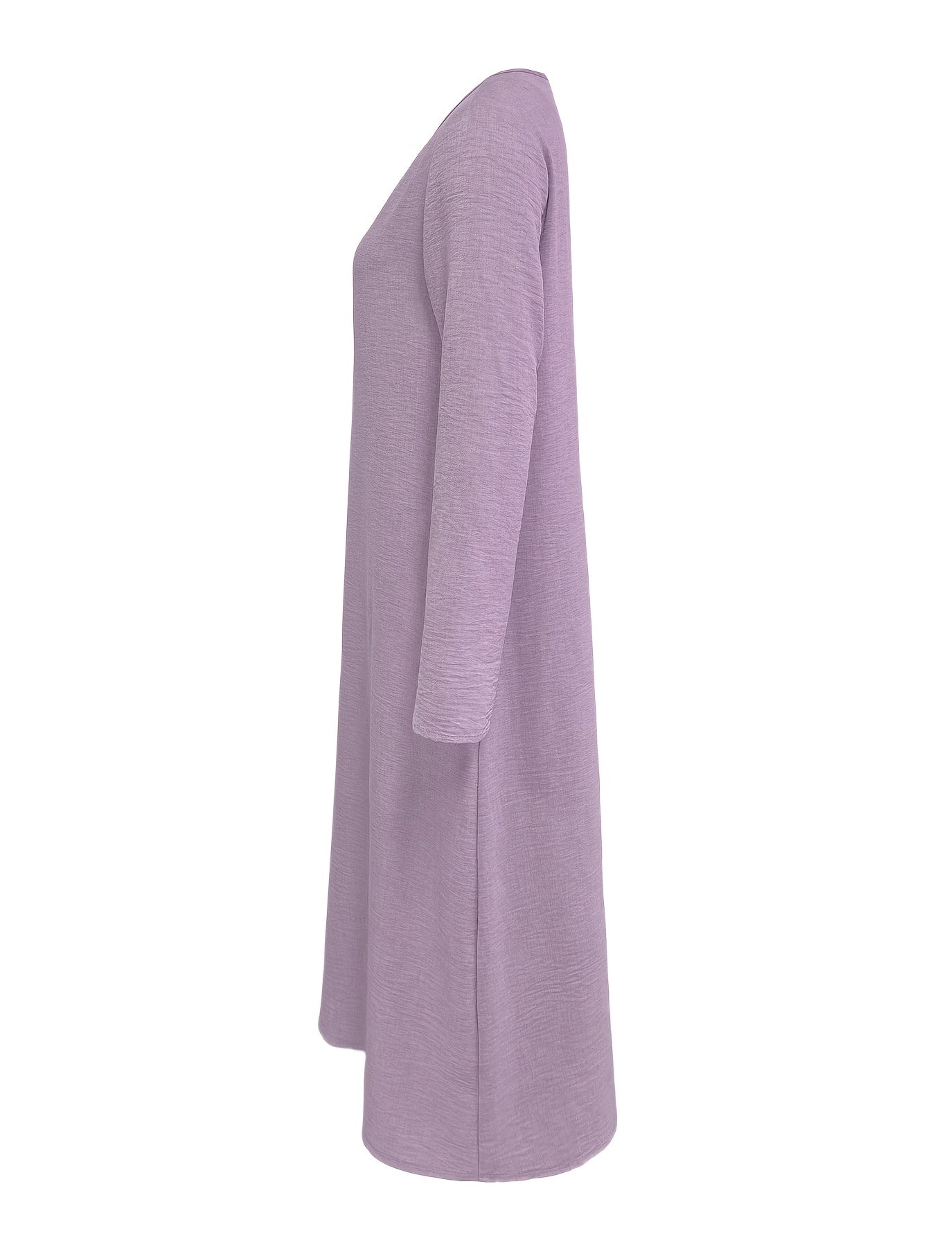 Casual Long Sleeve Dress for Women – V-Neck, Loose Fit and Solid Colour
