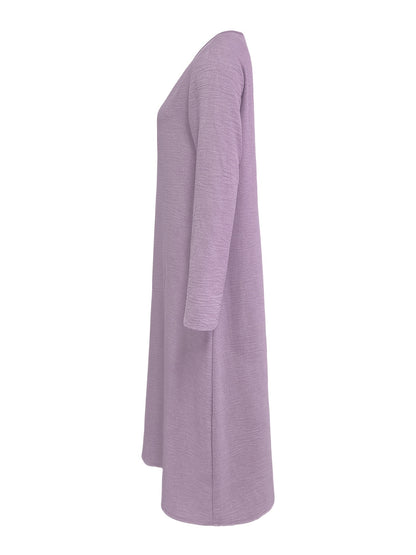 Casual Long Sleeve Dress for Women – V-Neck, Loose Fit and Solid Colour
