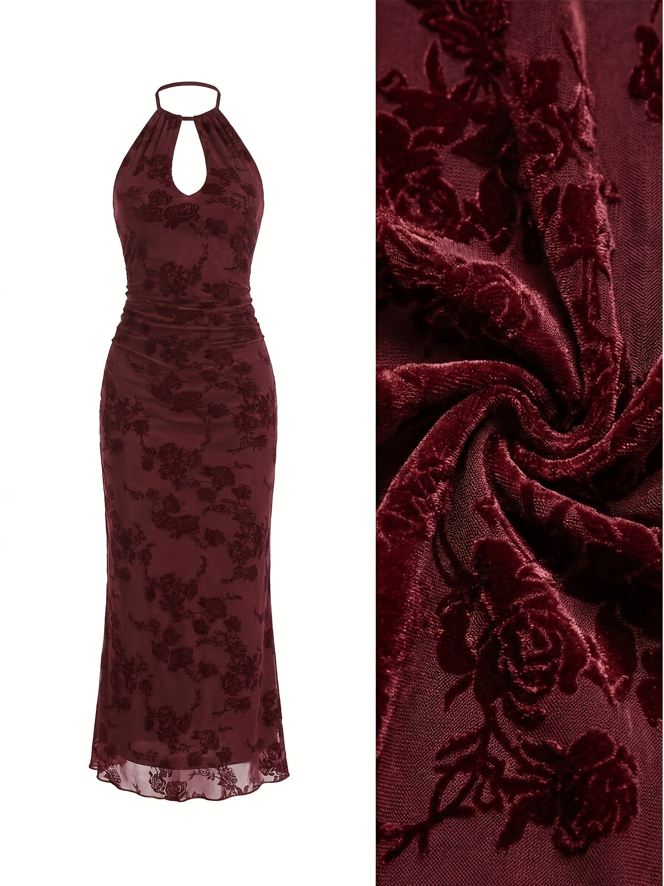 Midi Dress for Women Floral Flocked Tulle Backless Mesh Dress for Wedding Guest Events