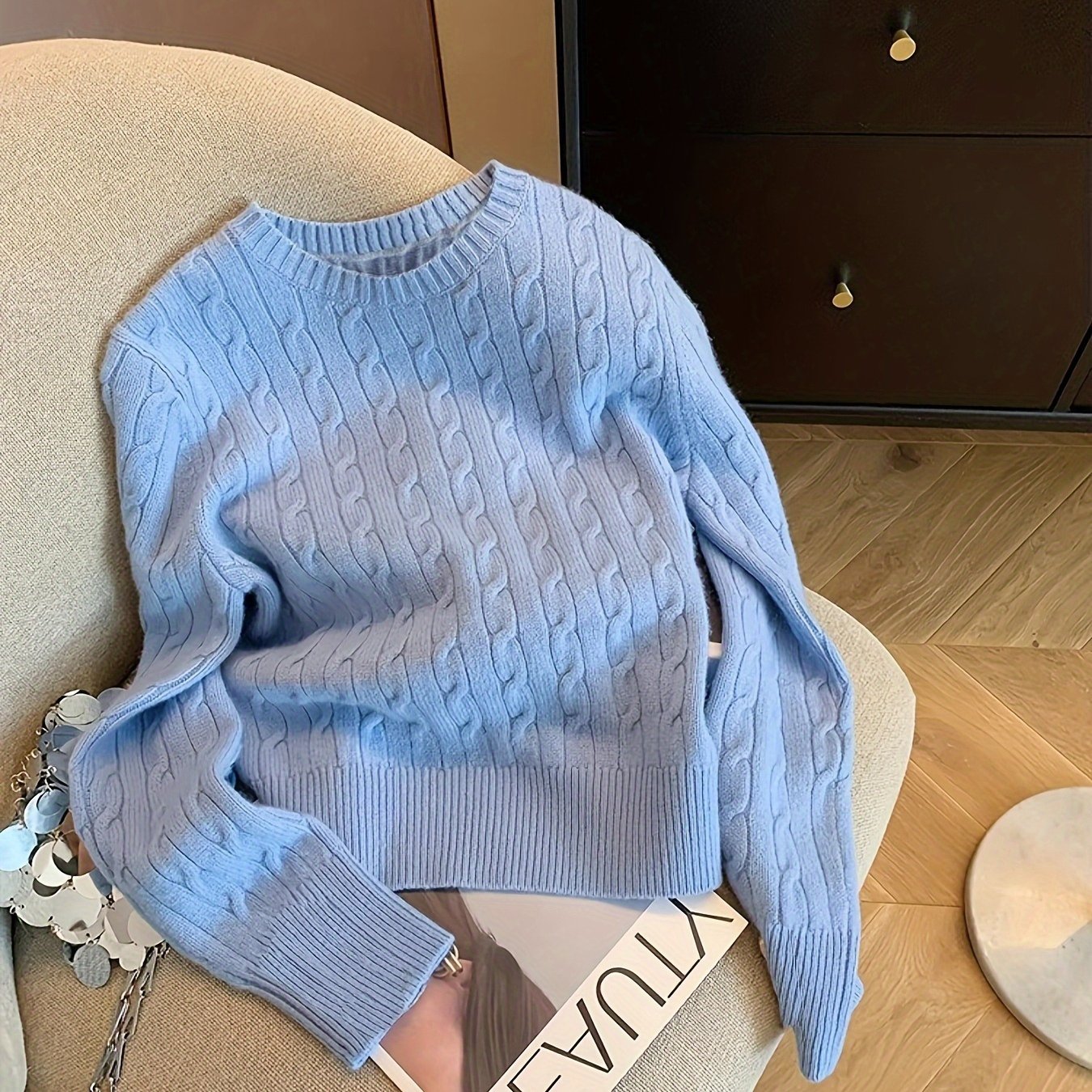 Women's Twist Round Neck Pullover Sweater, Autumn Winter Fashion Elegant and Slender Soft