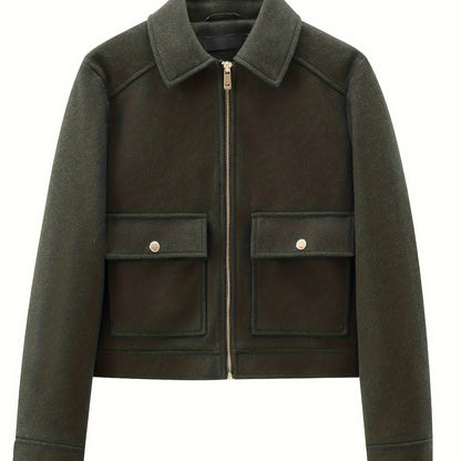 Short Coat for Women Zip Front Jacket with Pockets for Autumn Winter Everyday