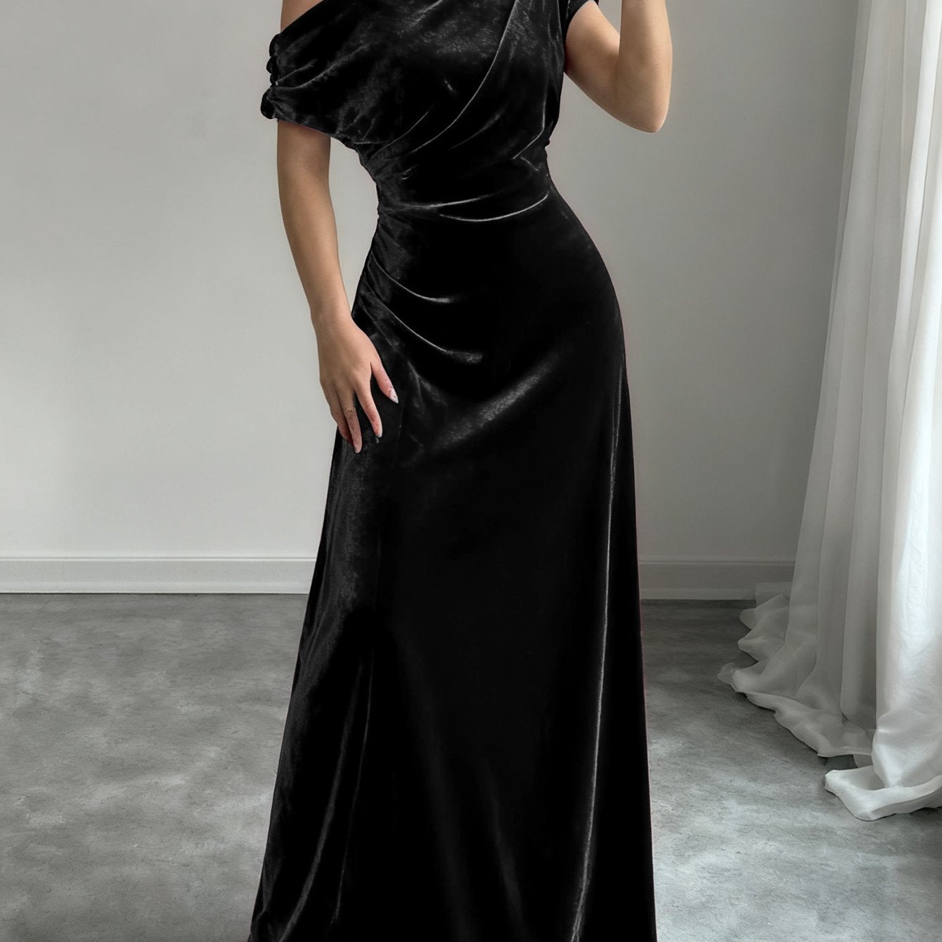 Velvet Dress for Women Off Shoulder Floor Length Evening Dress for Party Banquet Events