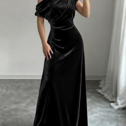 Velvet Dress for Women Off Shoulder Floor Length Evening Dress for Party Banquet Events