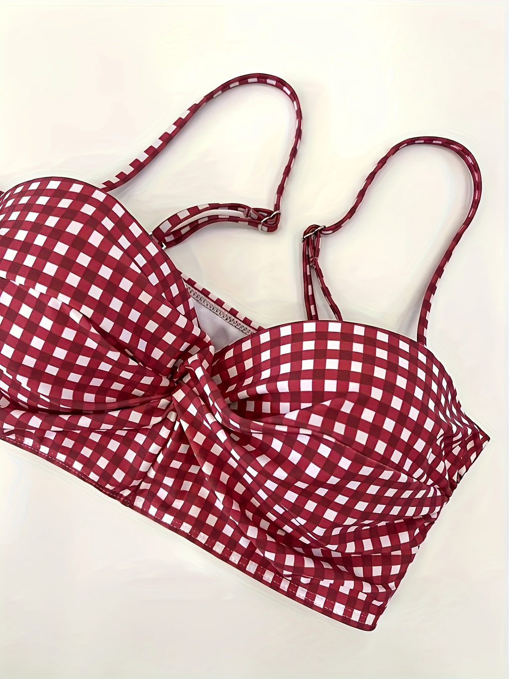 2024 New Bikini Swimsuit Women'S European And American Sexy Red Plaid Split High-Waisted Bikini