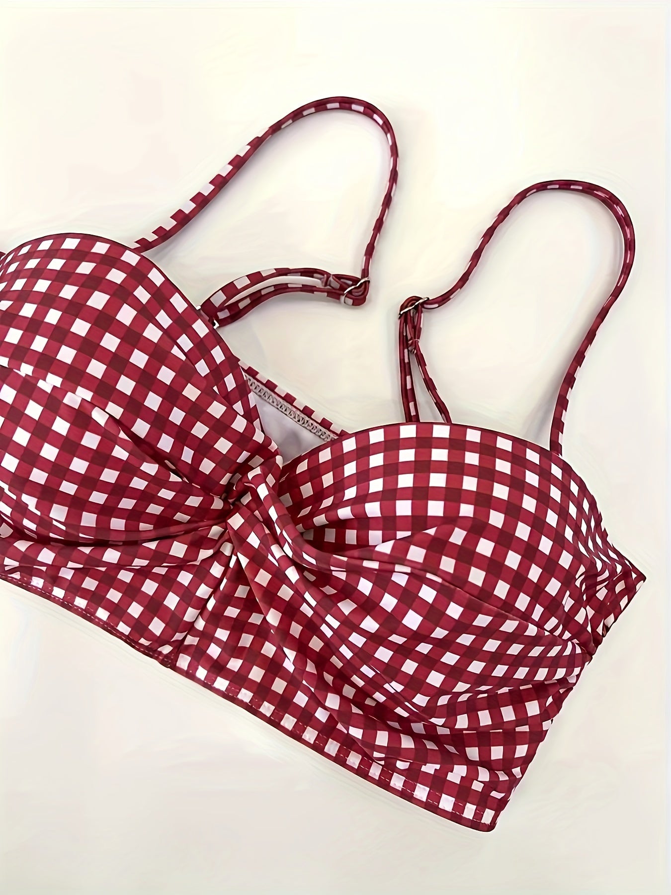 2024 New Bikini Swimsuit Women'S European And American Sexy Red Plaid Split High-Waisted Bikini