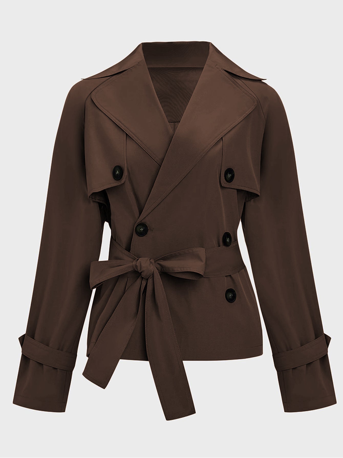 Trench Coat for Women Notch Lapel Double Breasted Belted Coat for Office Travel