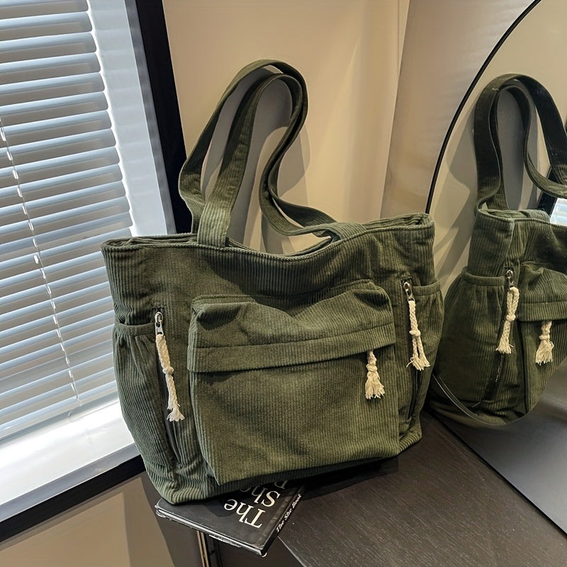 Corduroy Tote Bag for Women Large Crossbody Shoulder Bag for Work Commute Travel