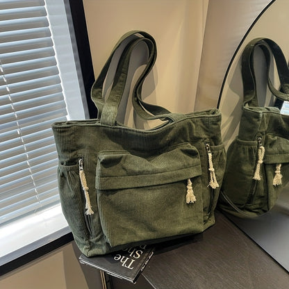 Corduroy Tote Bag for Women Large Crossbody Shoulder Bag for Work Commute Travel