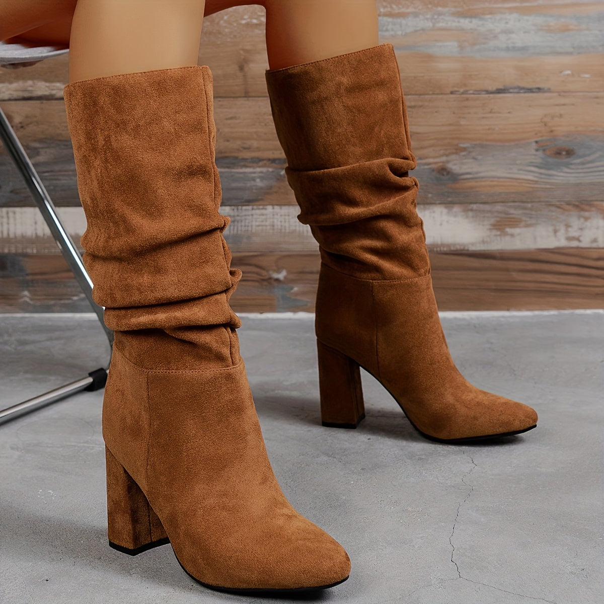 Ankle Boots for Women High Heel Round Toe Slip On Boots for Autumn Winter Outfits