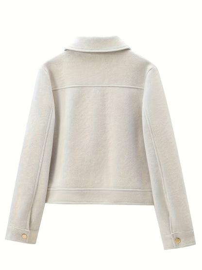 Short Coat for Women Zip Front Jacket with Pockets for Autumn Winter Everyday