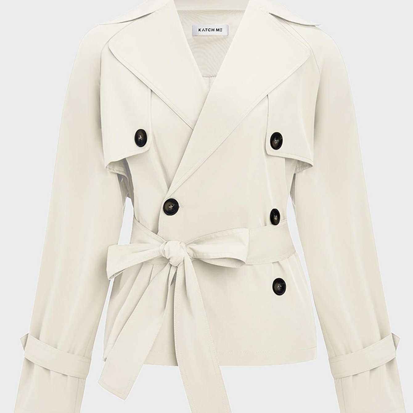 Trench Coat for Women Notch Lapel Double Breasted Belted Coat for Office Travel
