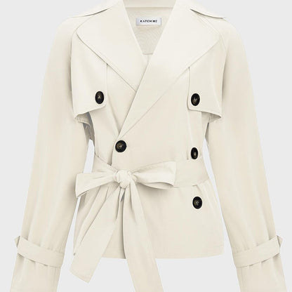 Trench Coat for Women Notch Lapel Double Breasted Belted Coat for Office Travel