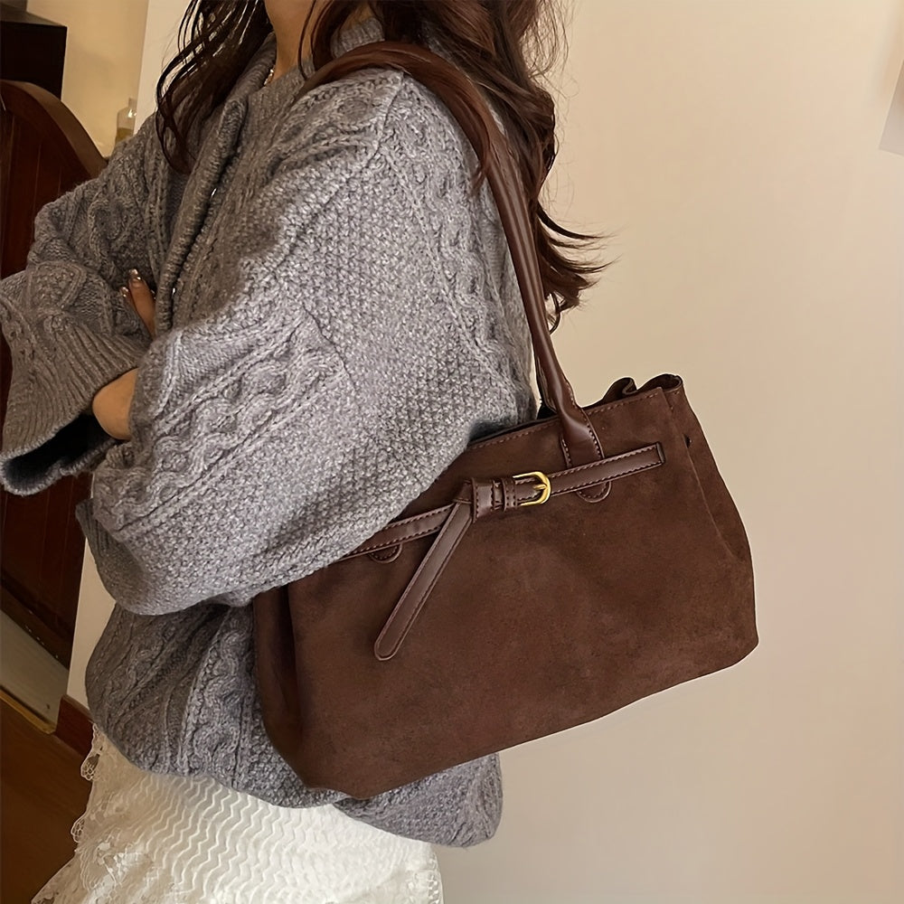 Structured Shoulder Bag for Women Velvet Large Capacity Shoulder Strap for Work Travel Everyday