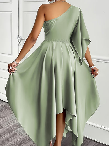 Wedding Guest Midi Dress for Women – One Shoulder, Asymmetrical Hem and A-Line Fit