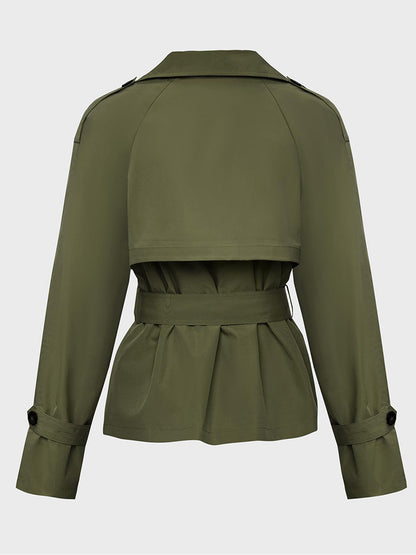 Trench Coat for Women Notch Lapel Double Breasted Belted Coat for Office Travel