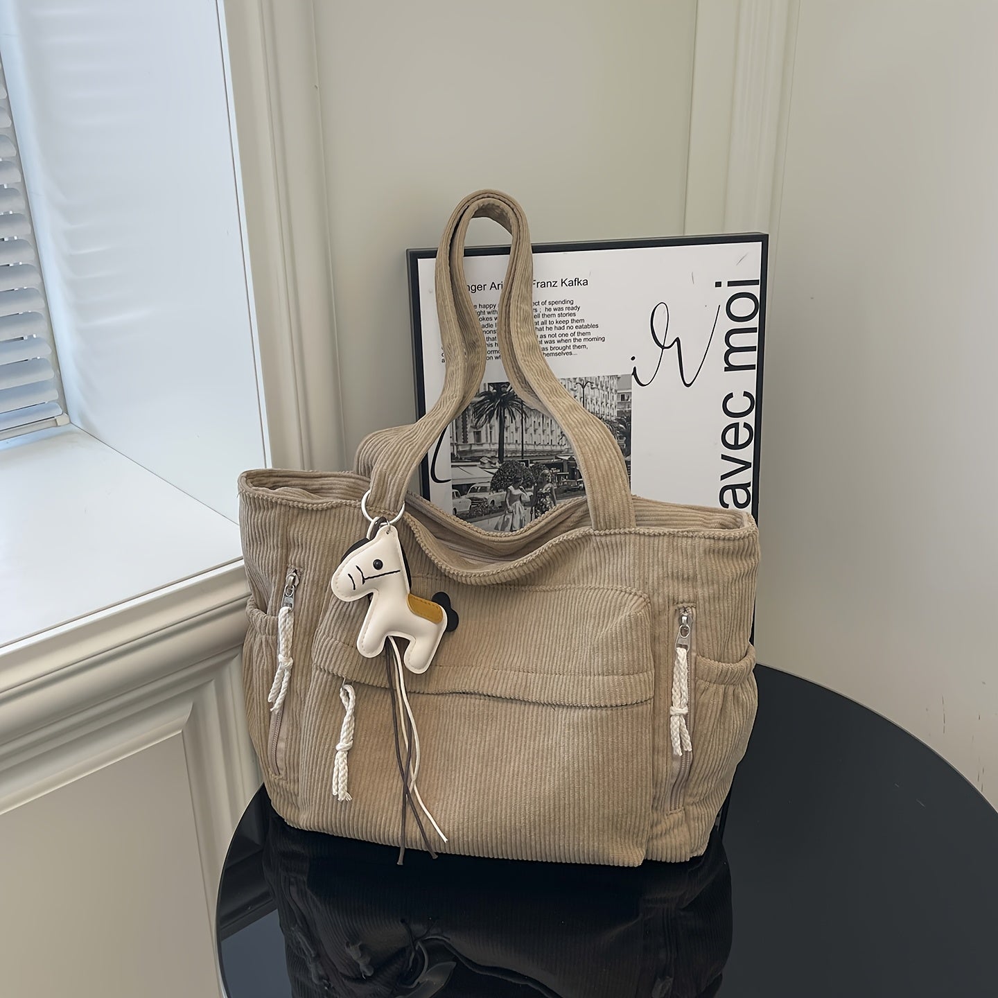Corduroy Tote Bag for Women Large Crossbody Shoulder Bag for Work Commute Travel