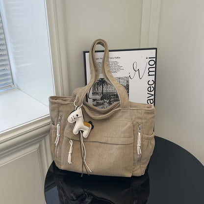 Corduroy Tote Bag for Women Large Crossbody Shoulder Bag for Work Commute Travel