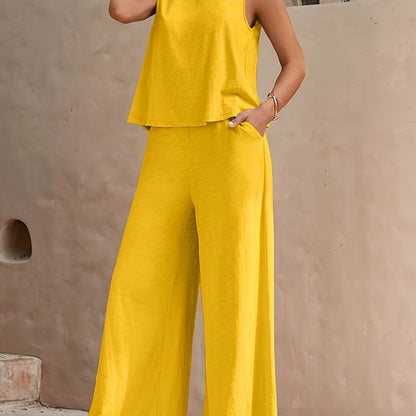 Wide Leg Trouser Set for Women Sleeveless Tailored Co Ord for Office Dinner