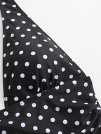 Women's Tankini Swimsuit Set with V-Neck Halter Neck Design, Polka Dot Print, Swim Briefs Paired with Mesh Skirt Hem