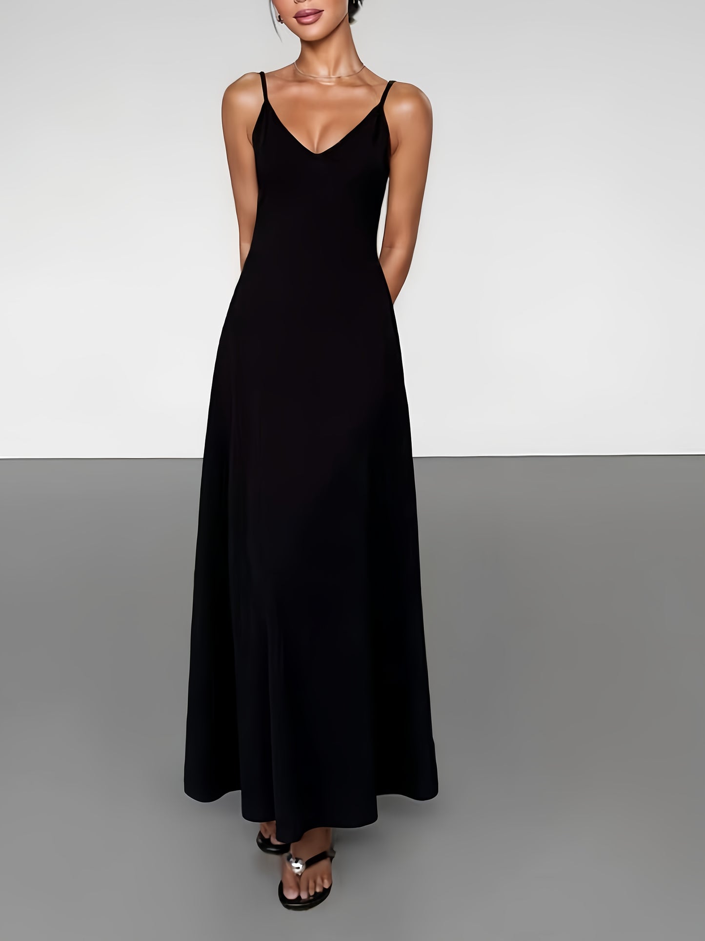 Black Maxi Dress for Women Spaghetti Strap Backless Slim Fit Dress for Party Evening