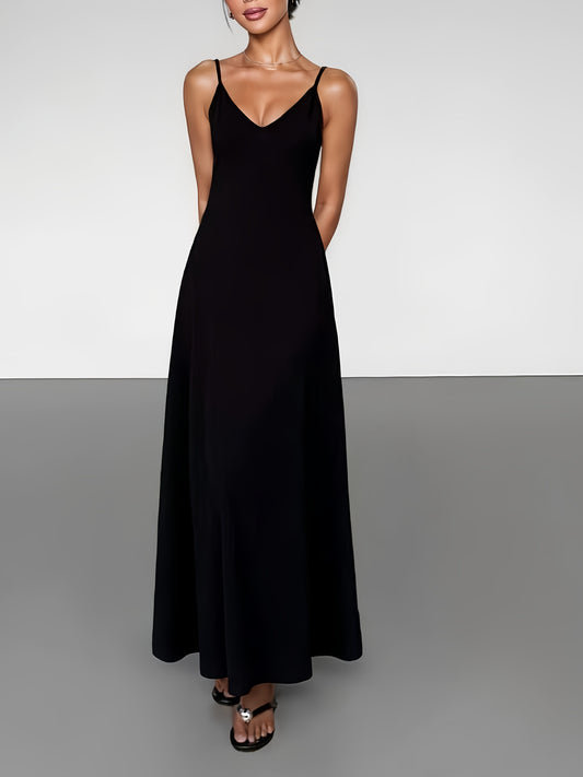 Black Maxi Dress for Women Spaghetti Strap Backless Slim Fit Dress for Party Evening