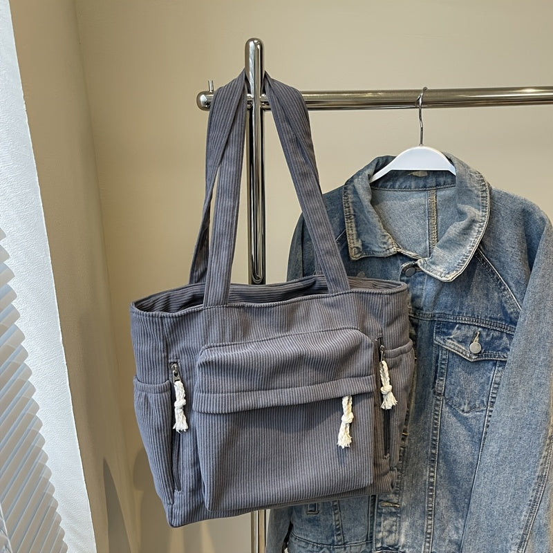 Corduroy Tote Bag for Women Large Crossbody Shoulder Bag for Work Commute Travel