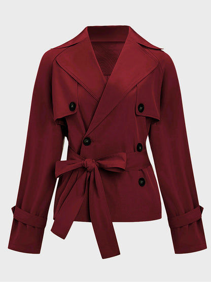 Trench Coat for Women Notch Lapel Double Breasted Belted Coat for Office Travel