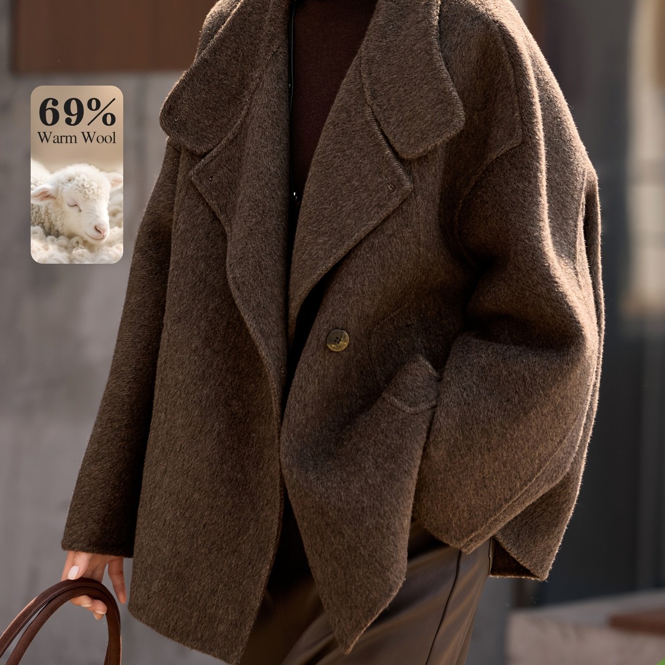 Wool Coat for Women Double Faced Raglan Sleeve Mid Coat for Work Travel Autumn Winter