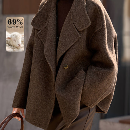 Wool Coat for Women Double Faced Raglan Sleeve Mid Coat for Work Travel Autumn Winter