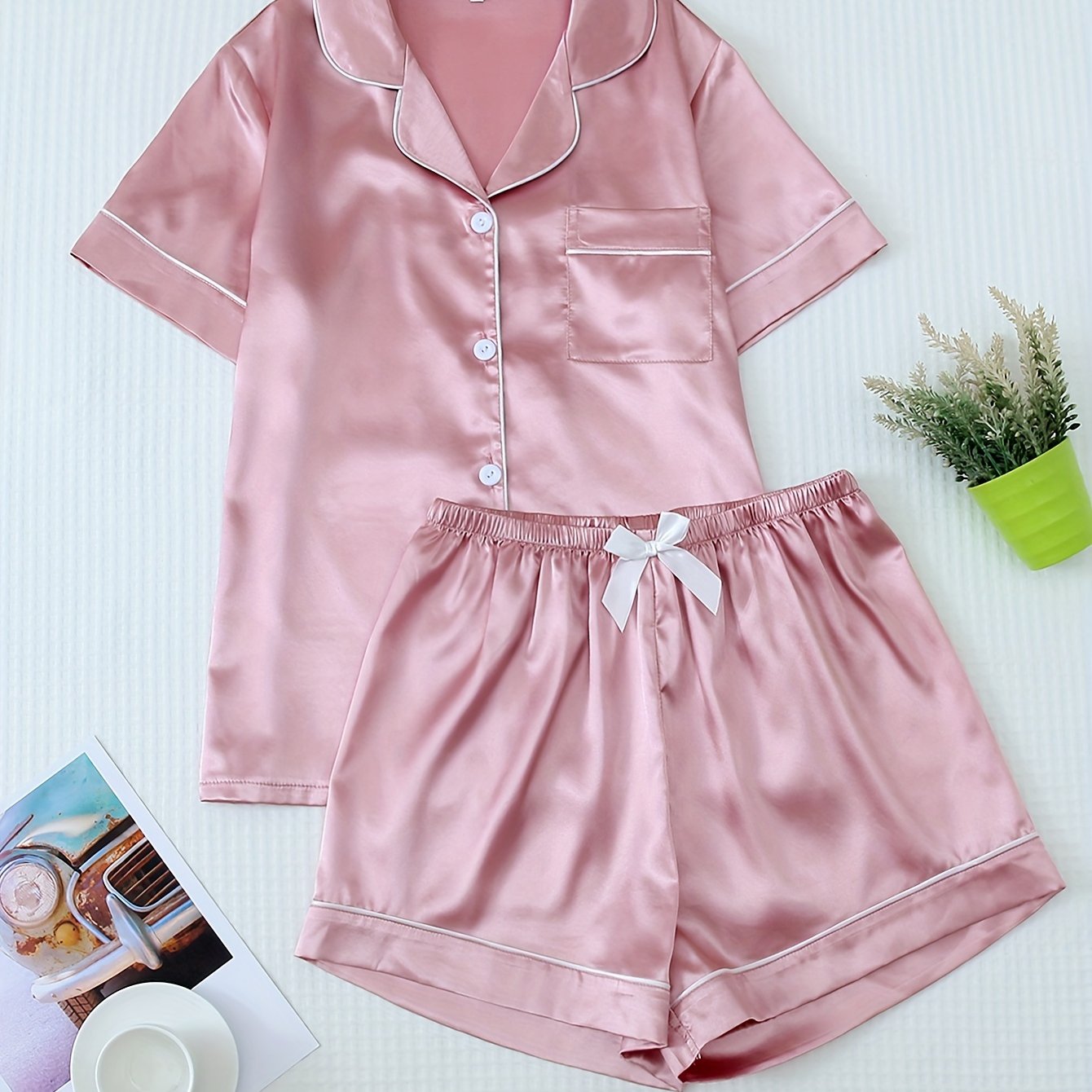 Satin Shirt & Shorts Set by Maisonvirelle