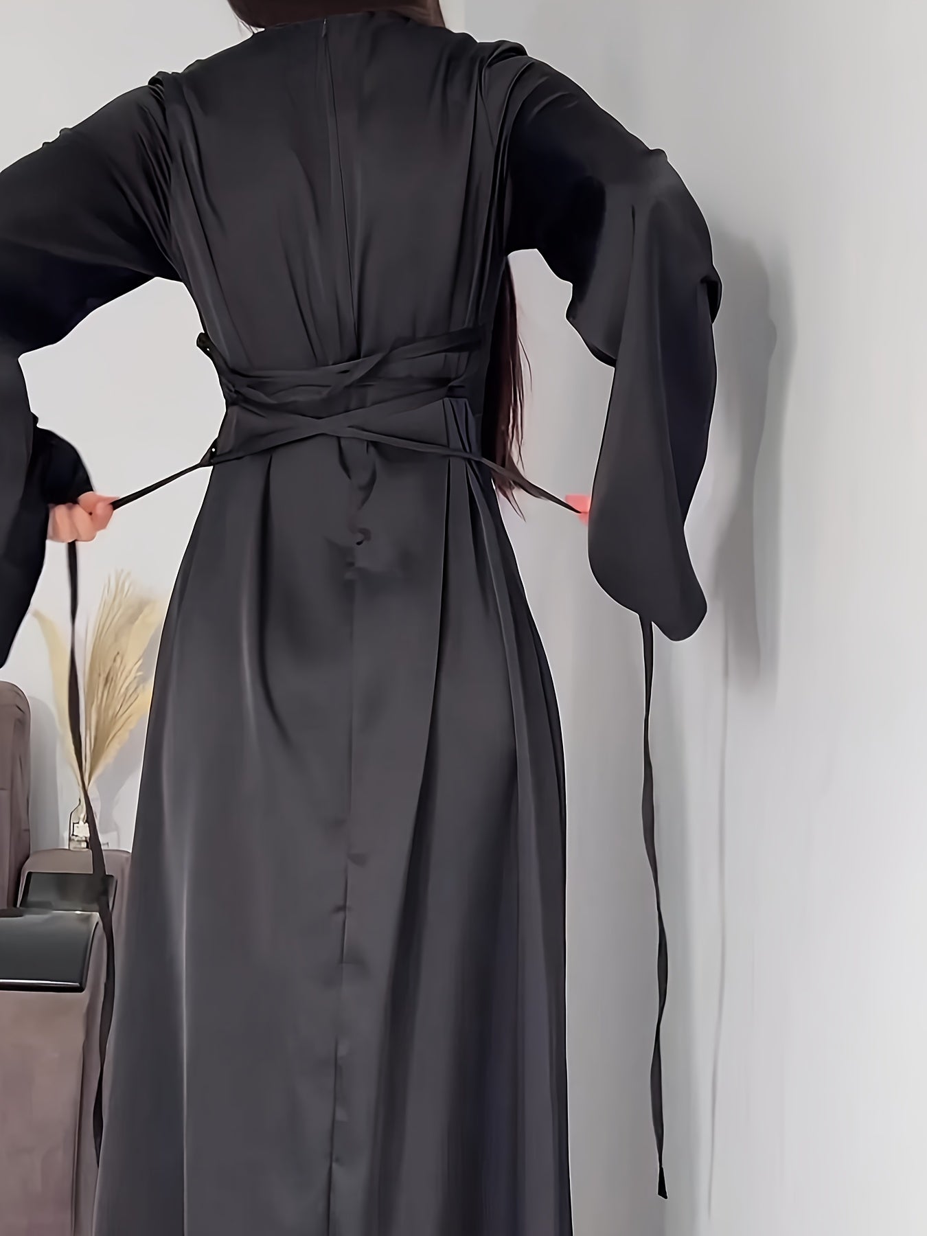 Women'S Elegant Temperament Long Back-Tie Long Sleeve Dress