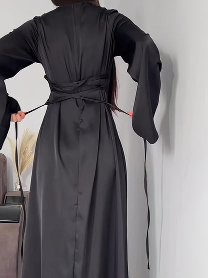 Women'S Elegant Temperament Long Back-Tie Long Sleeve Dress