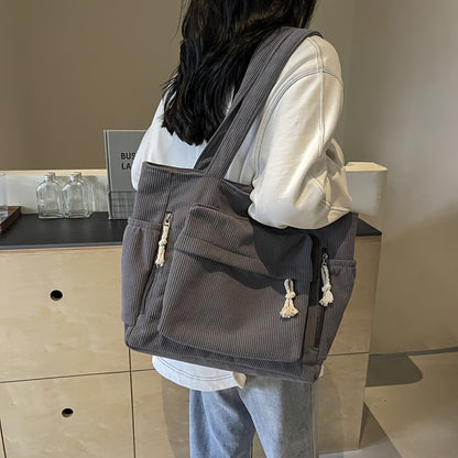 Corduroy Tote Bag for Women Large Crossbody Shoulder Bag for Work Commute Travel