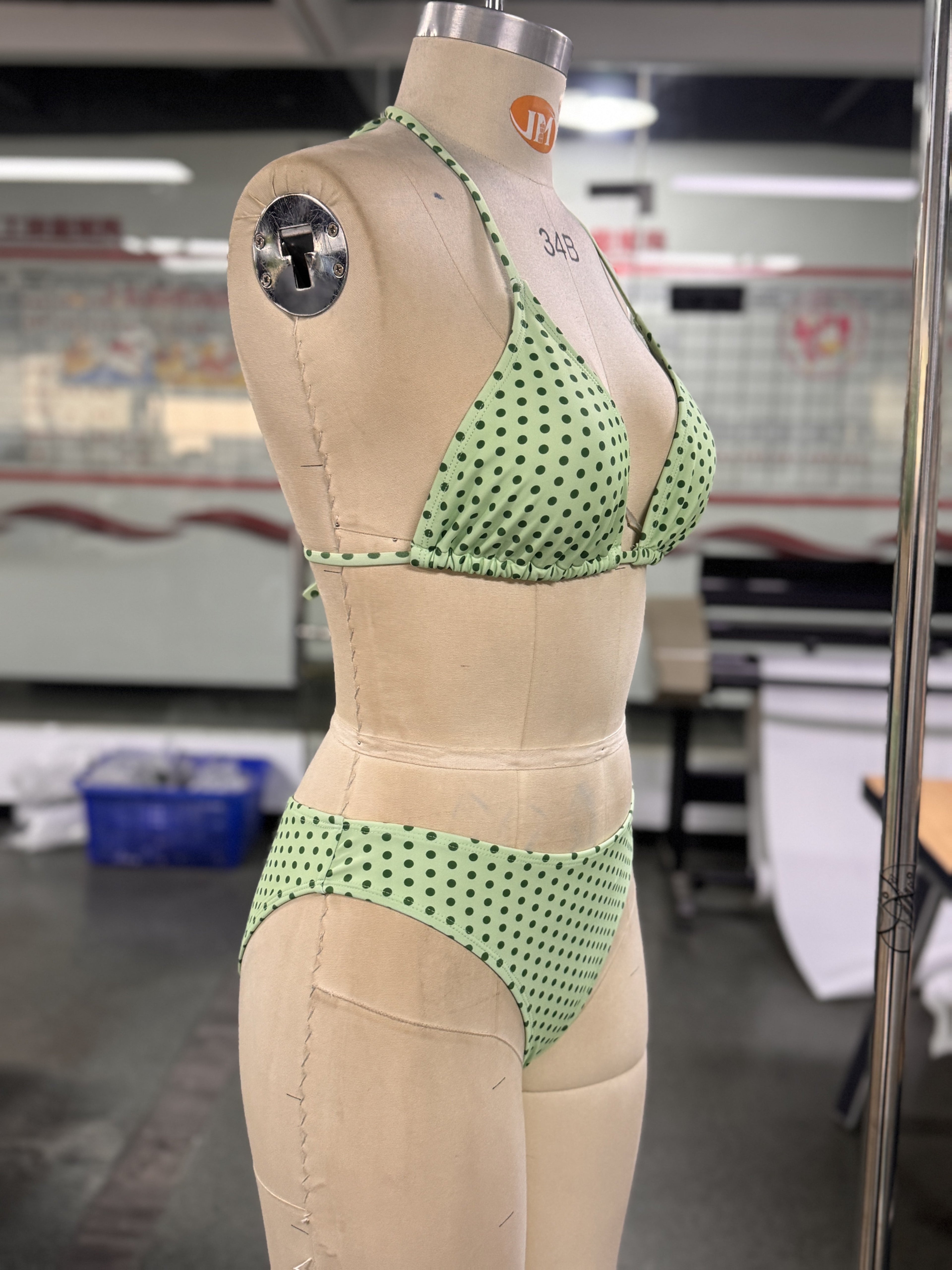 [Basic Design Bikini] Basic Design Bikini Set - Brown and White Polka Dot Triangle Top with Adjustable Ties, Low-Waist Bottoms - Simple Vacation Swimwear