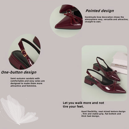 High Heel Sandals / Mid-Heel Red Closed-Toe Sandals / Fairy Shoes / New Style Bow Pointed-Toe Flat Shoes / Women Shoes