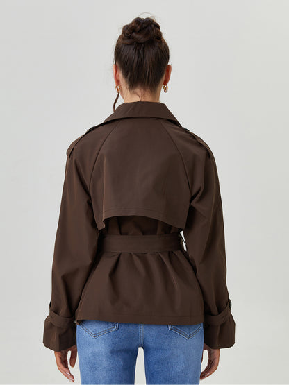 Trench Coat for Women Notch Lapel Double Breasted Belted Coat for Office Travel