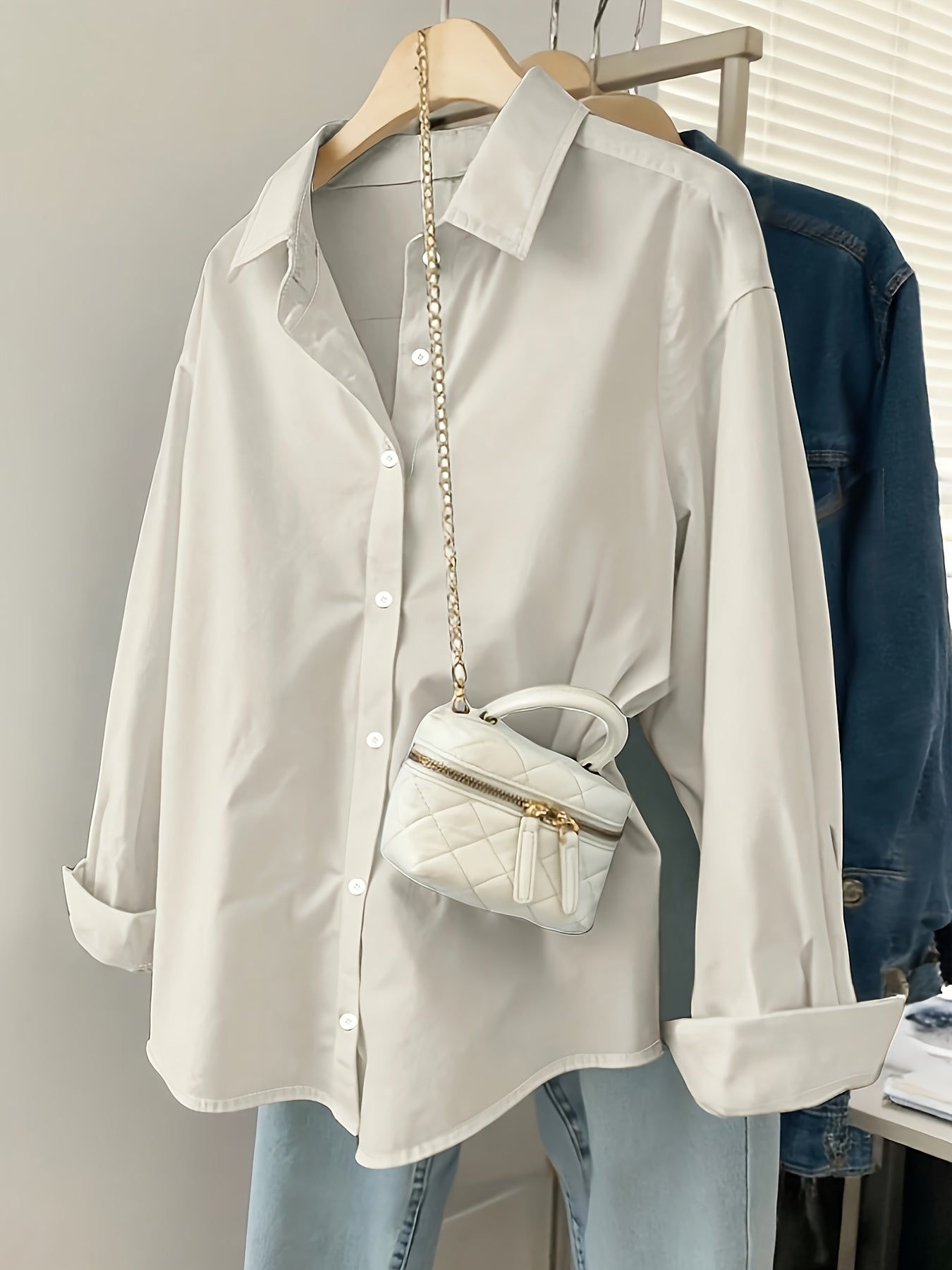 White Shirt for Women Long Sleeve French Style Button Shirt for Office Work Capsule Outfits