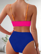 Solid Color Patchwork High-Waisted Sexy Bikini Split Swimsuit Swimwear