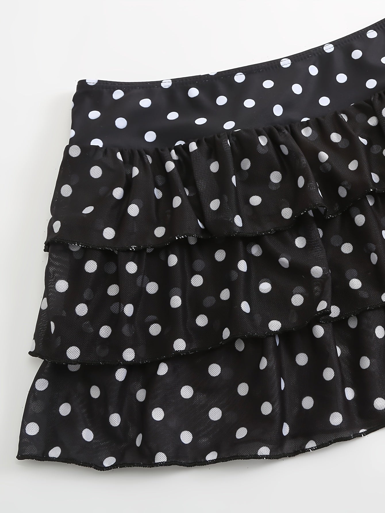 Women's Tankini Swimsuit Set with V-Neck Halter Neck Design, Polka Dot Print, Swim Briefs Paired with Mesh Skirt Hem