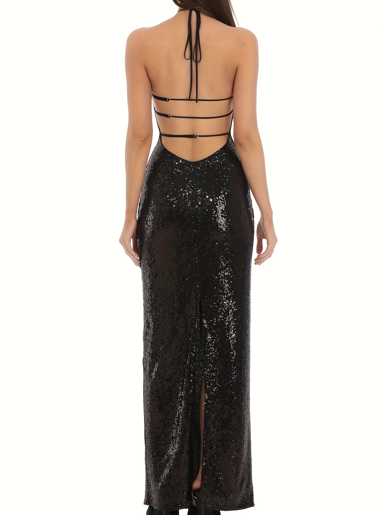 Sequin Dress for Women Halter Neck Evening Party Dress for Cocktail Wedding Guest Events