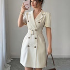 Suit Jacket with Belt at The Waist And Double-Breasted Breeze Sleeve Dress